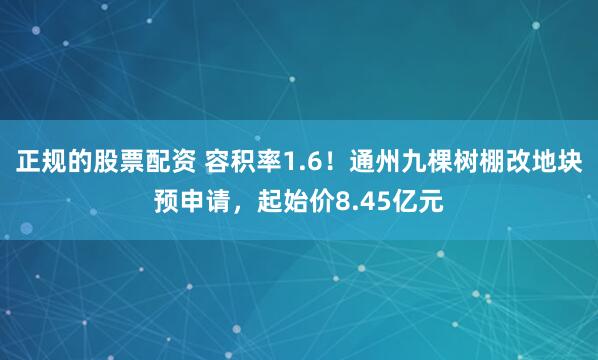 正规的股票配资 容积率1.6！通州九棵树棚改地块预申请，起始价8.45亿元